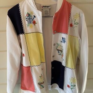 National Women’s Spring Garden Patchwork Embroidered Snap-Front Jacket - White S